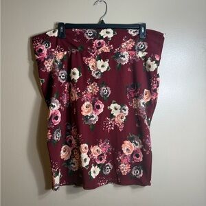 Norma Helen 2X Floral Midi Skirt Burgundy Stretch Teacher Office Modest